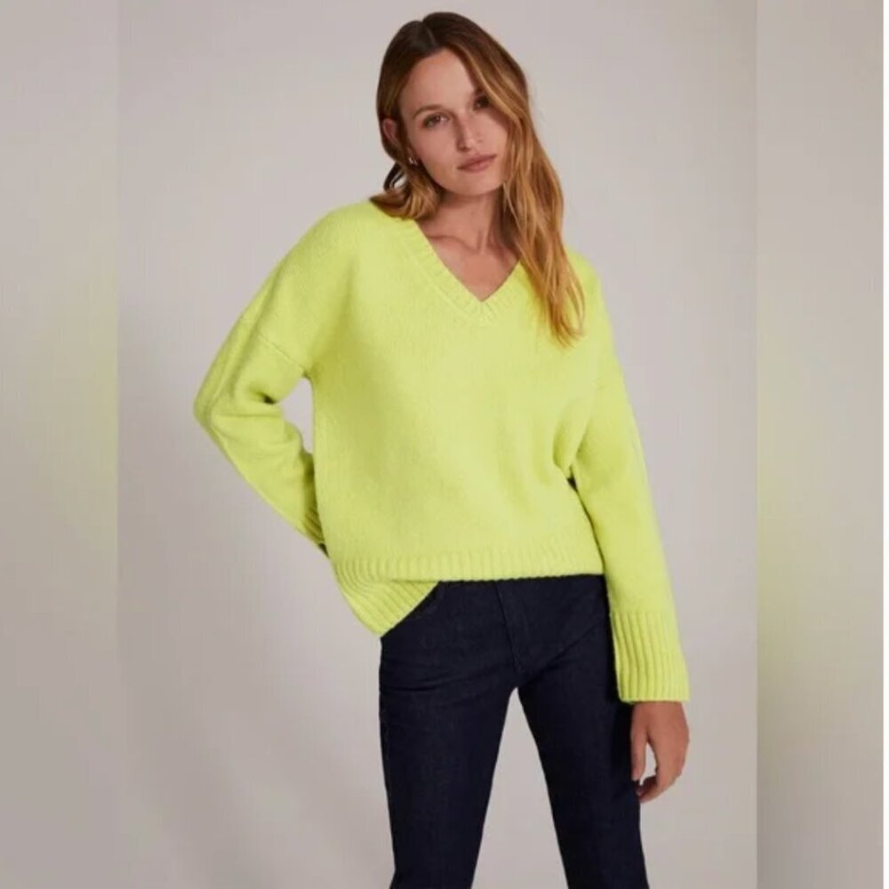 Favorite Daughter The William Sweater V-Neck Wool Cashmere Blend Citron Size XS
